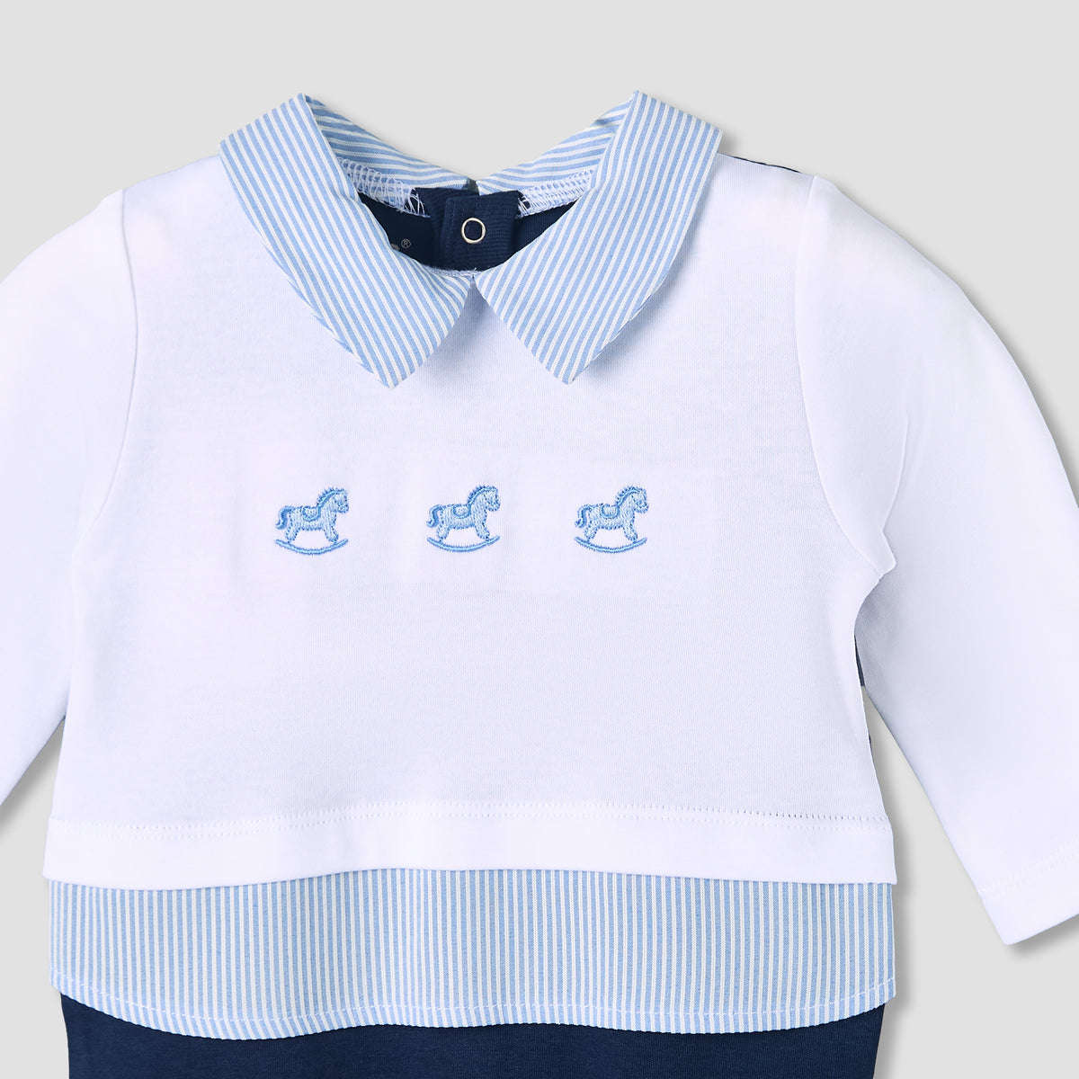 Giggles Cotton Collared Long Sleeves Sleepsuit with Horse Embroidery