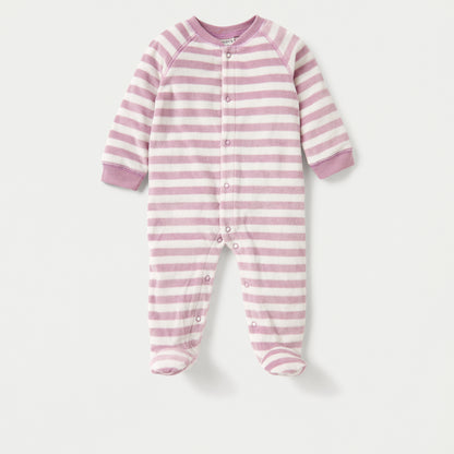 Juniors Striped Closed Feet Sleepsuit with Long Sleeves - Pink / 9-12 mths