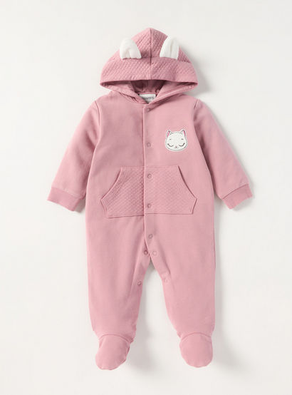Juniors Ear Applique Hooded Closed Feet Sleepsuit with Button Closure-baby-girls-clothing-nightwear-sleepsuits-image-1