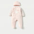 Juniors Printed Velour Closed Feet Sleepsuit with Cap - Pink / 9-12 mths