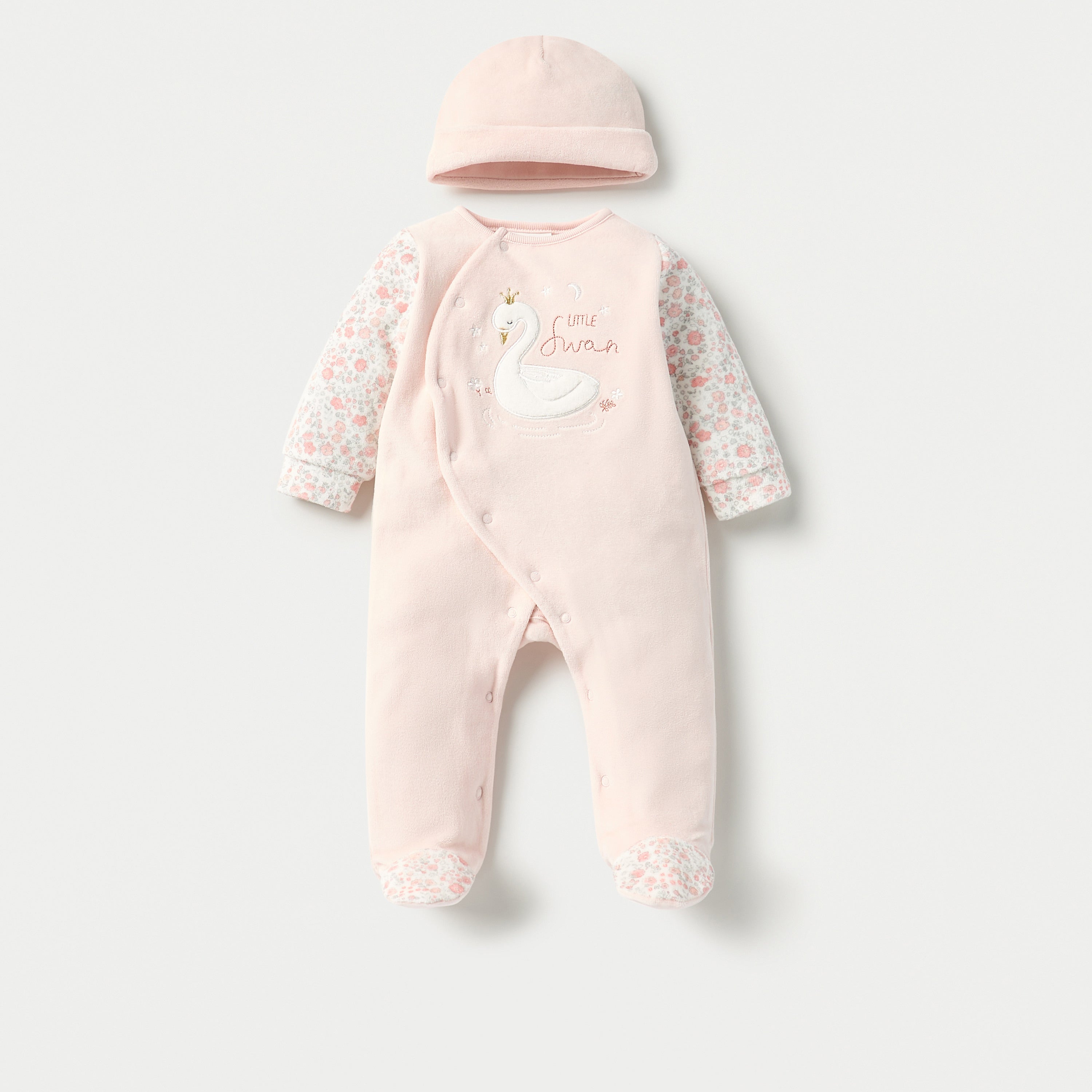 Juniors Printed Velour Closed Feet Sleepsuit with Cap