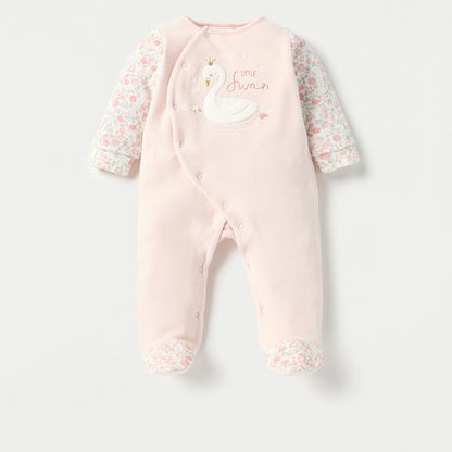 Juniors Printed Velour Closed Feet Sleepsuit with Cap