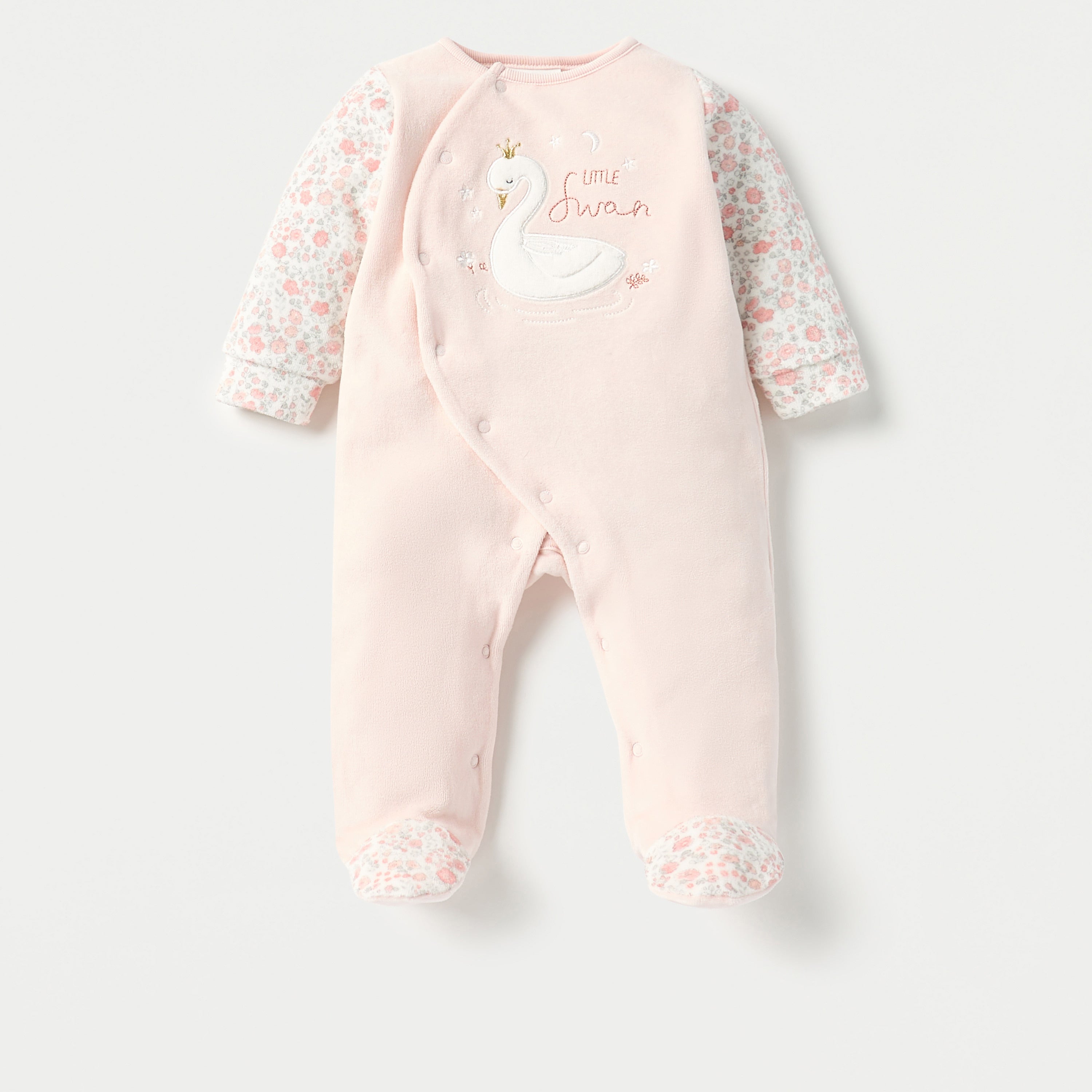 Juniors Printed Velour Closed Feet Sleepsuit with Cap