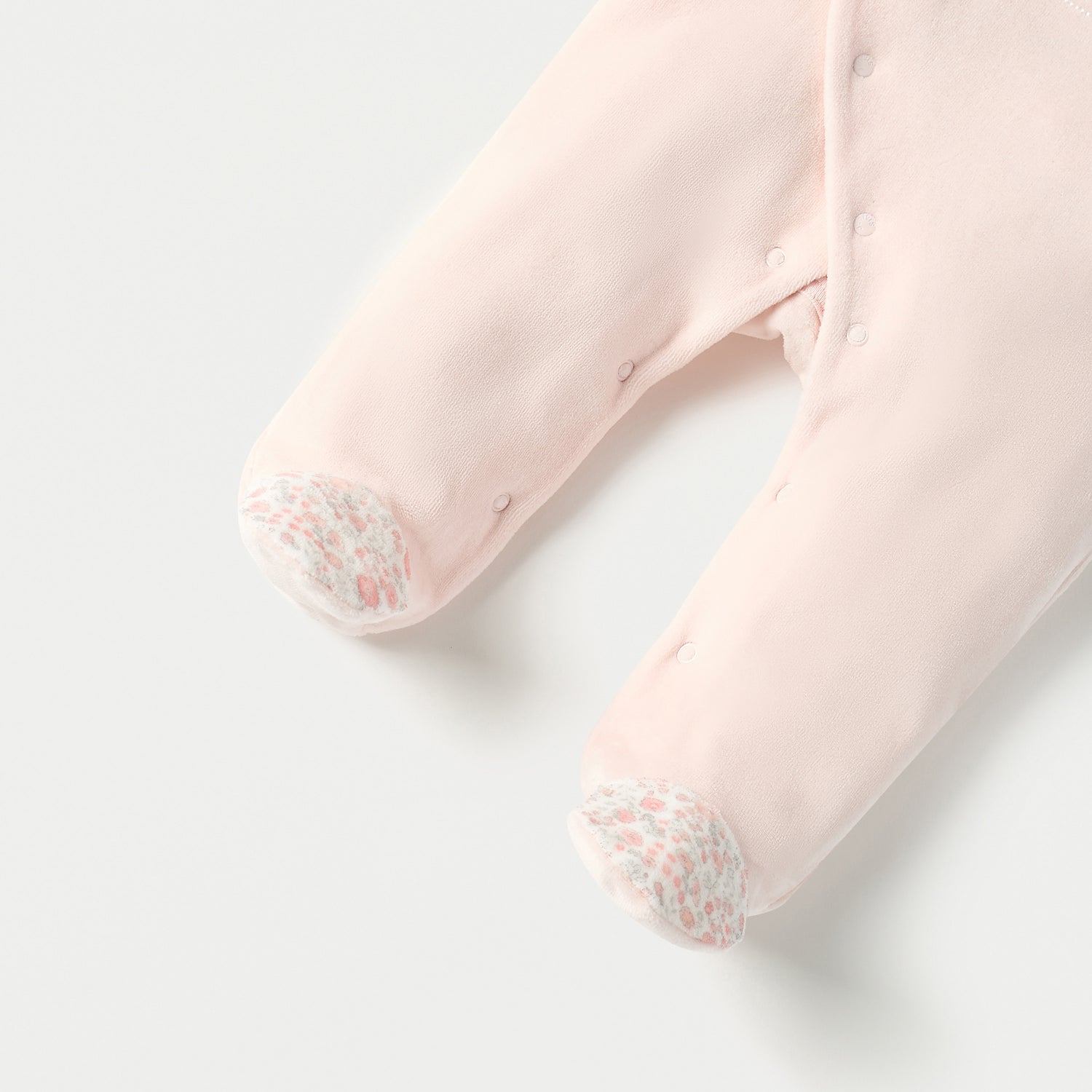 Juniors Printed Velour Closed Feet Sleepsuit with Cap