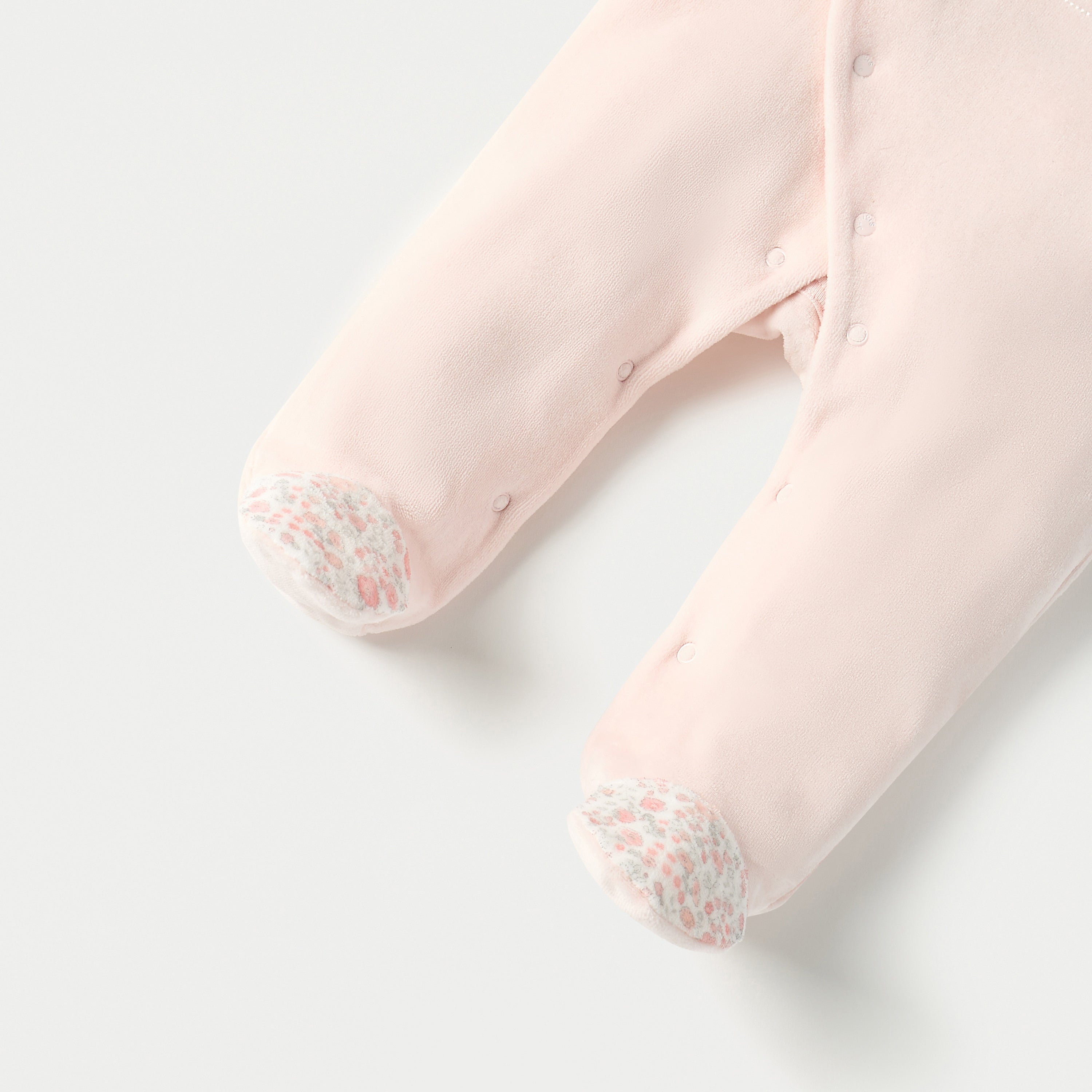 Juniors Printed Velour Closed Feet Sleepsuit with Cap