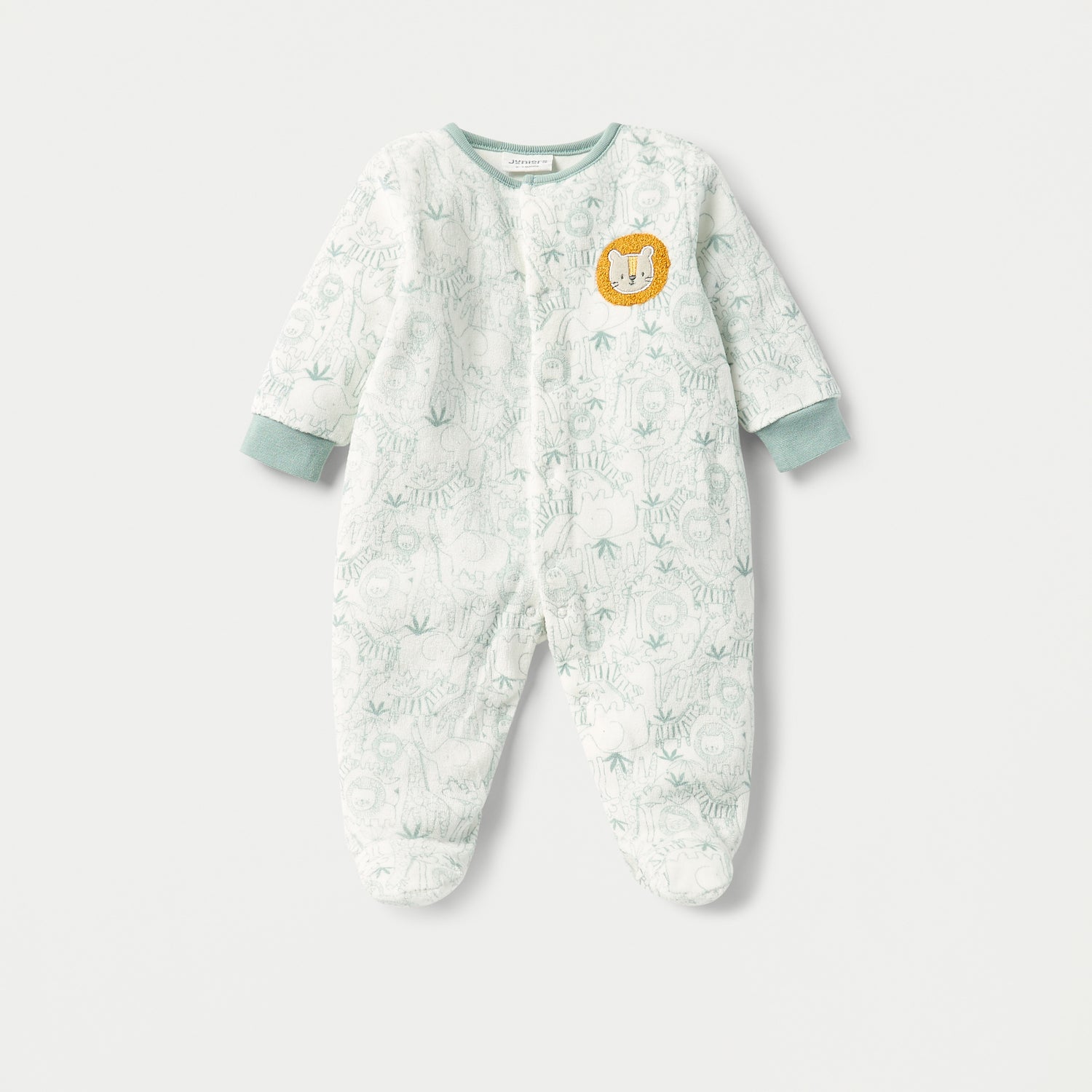 Juniors Lion Print Velour Closed Feet Sleepsuit with Cap
