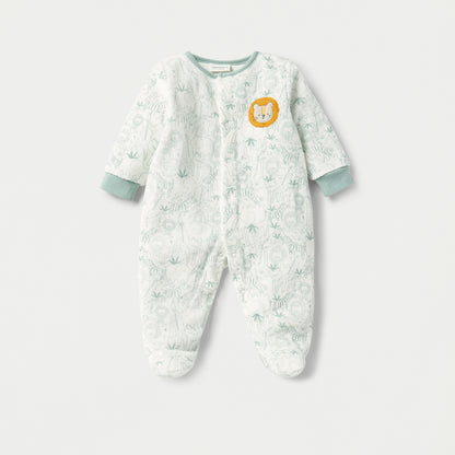 Juniors Lion Print Velour Closed Feet Sleepsuit with Cap