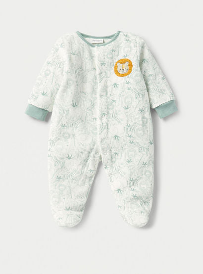 Juniors Lion Print Velour Closed Feet Sleepsuit with Cap-baby-boys-clothing-nightwear-sleepsuits-image-2