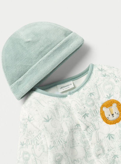 Juniors Lion Print Velour Closed Feet Sleepsuit with Cap-baby-boys-clothing-nightwear-sleepsuits-image-4