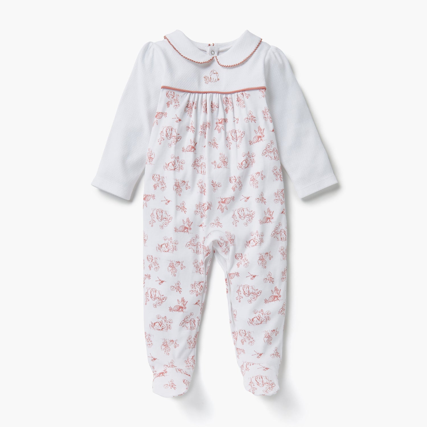 Giggles Animal Print Collared Neckline Closed Feet Sleepsuit with Button Closure - White / 12-18 mths