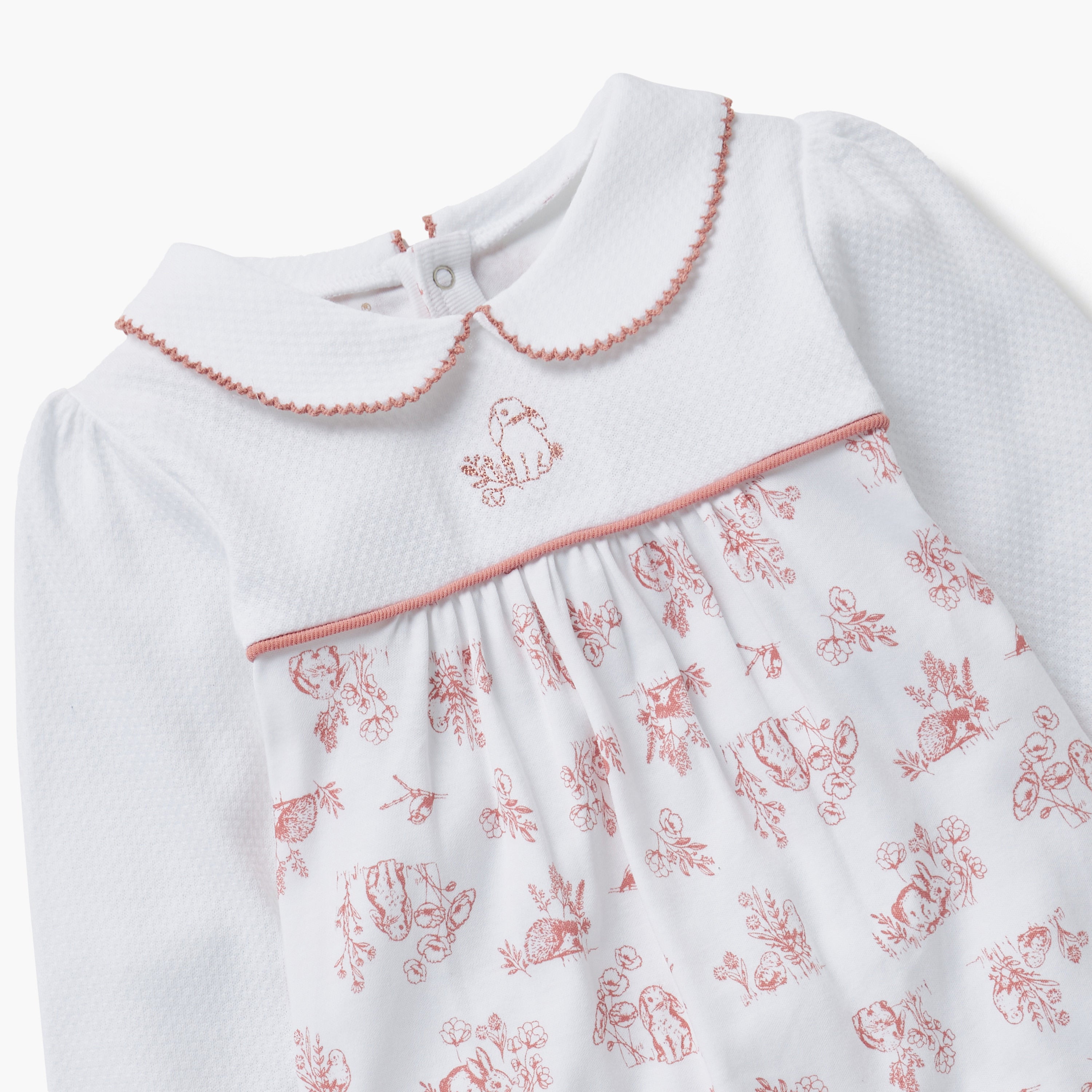 Giggles Animal Print Collared Neckline Closed Feet Sleepsuit with Button Closure