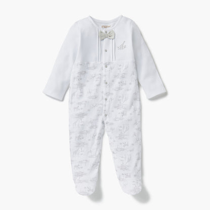 Giggles Animal Print Closed Feet Sleepsuit with Button Closure - White / 12-18 mths