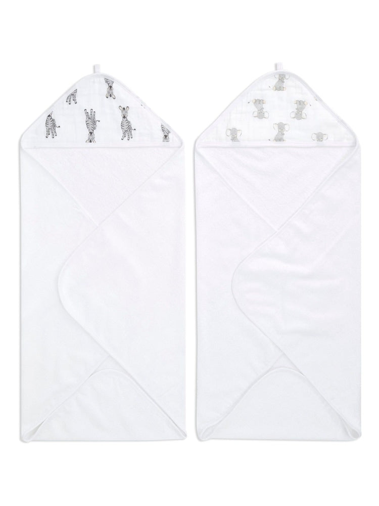 aden + anais White 100% Cotton Essentials Hooded Towel Safari Babes 2 Pack - Size One