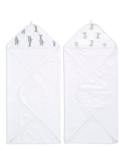 aden + anais White 100% Cotton Essentials Hooded Towel Safari Babes 2 Pack - Size One