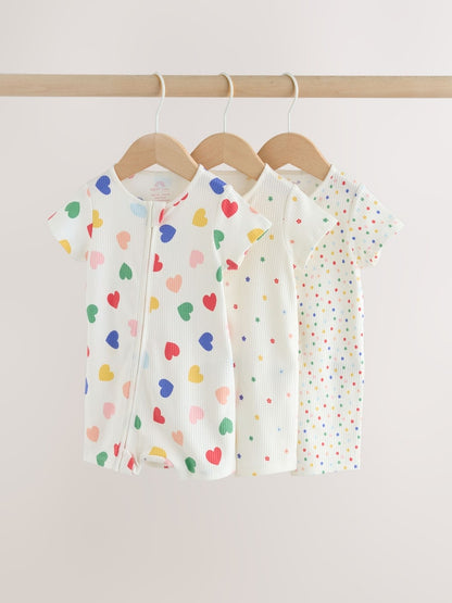 White/Blue/Red Two Way Zip Baby Rompers 3 Pack (0mths-3yrs) - 12-18 Months (80-86cm)