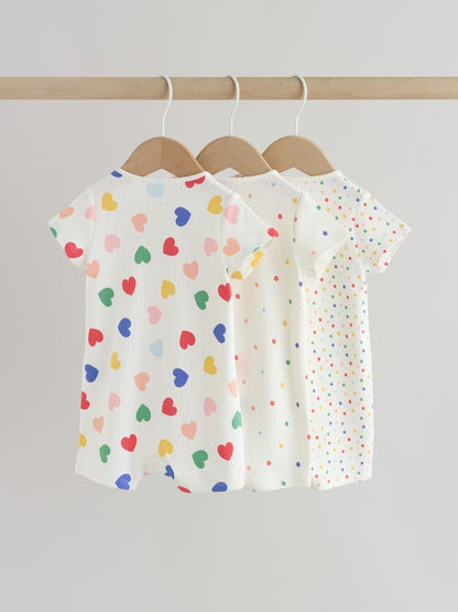 White/Blue/Red Two Way Zip Baby Rompers 3 Pack (0mths-3yrs)