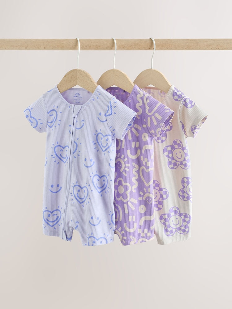 Lilac Purple Two Way Zip Baby Sleepsuits 3 Pack (0mths-3yrs) - 12-18 Months (80-86cm)