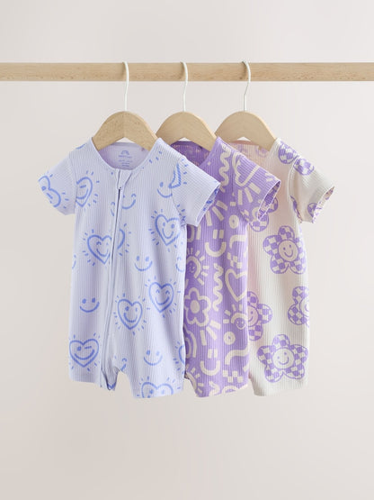 Lilac Purple Two Way Zip Baby Sleepsuits 3 Pack (0mths-3yrs) - 12-18 Months (80-86cm)
