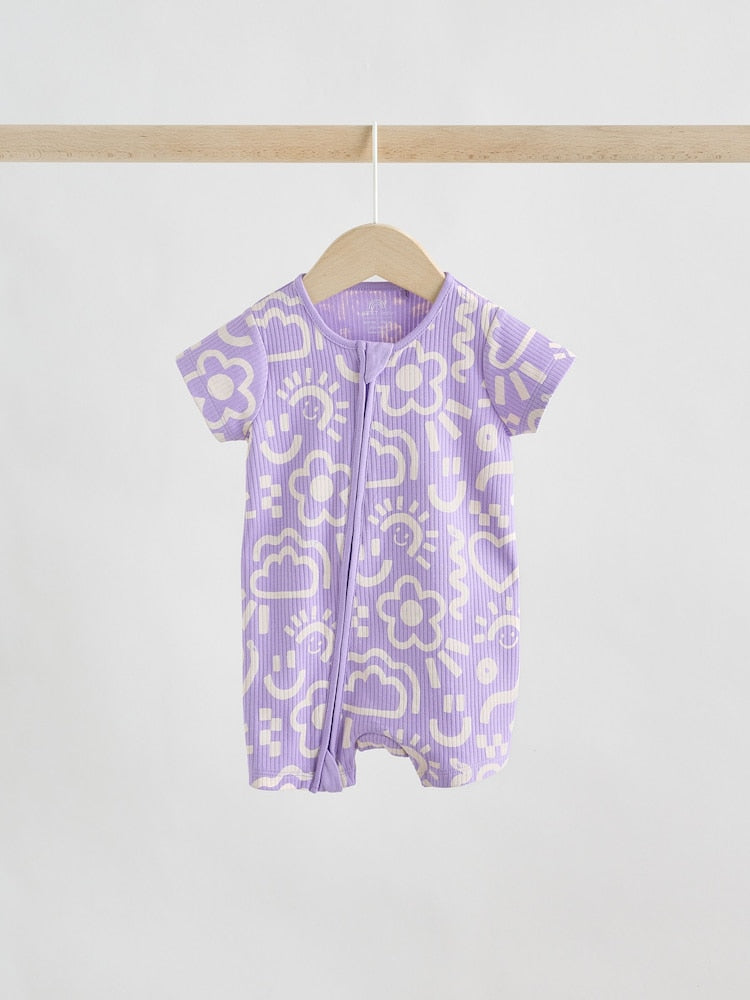 Lilac Purple Two Way Zip Baby Sleepsuits 3 Pack (0mths-3yrs)