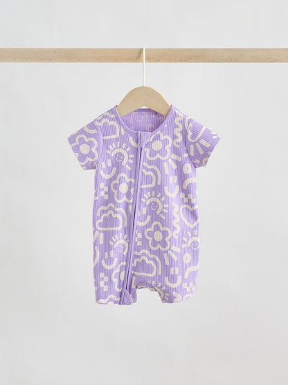 Lilac Purple Two Way Zip Baby Sleepsuits 3 Pack (0mths-3yrs)