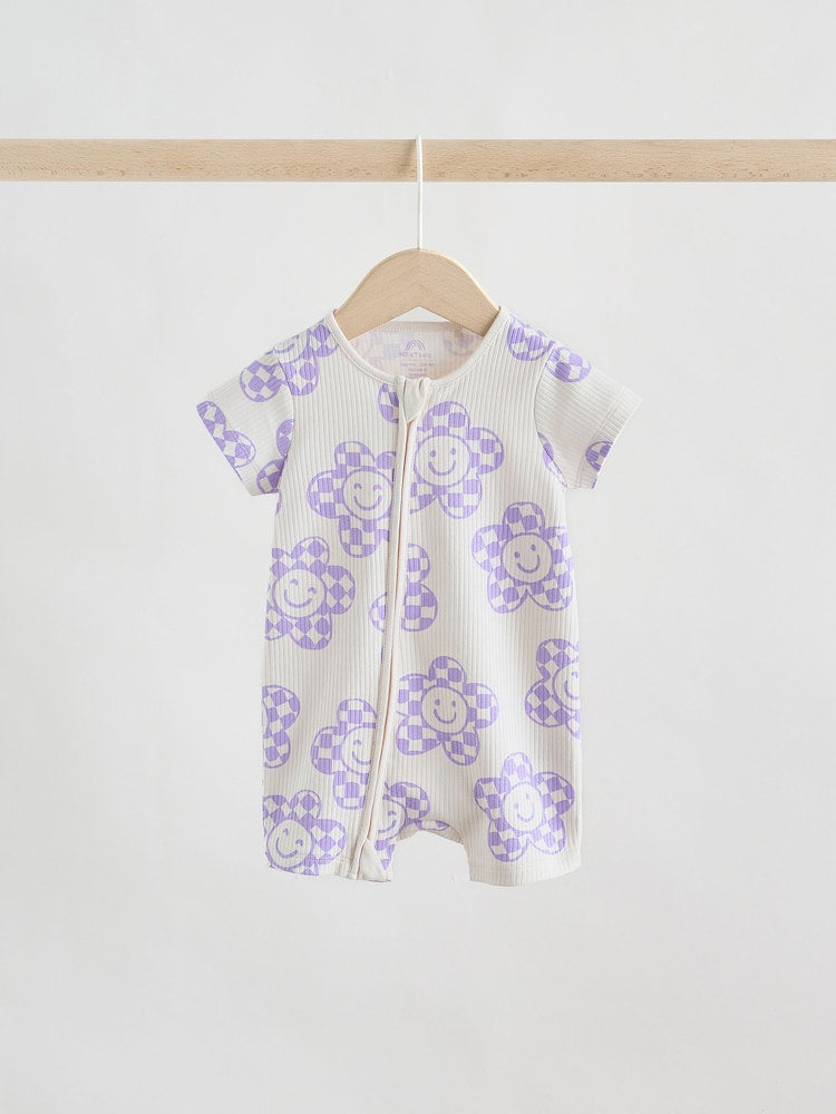 Lilac Purple Two Way Zip Baby Sleepsuits 3 Pack (0mths-3yrs)