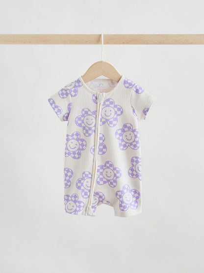 Lilac Purple Two Way Zip Baby Sleepsuits 3 Pack (0mths-3yrs)
