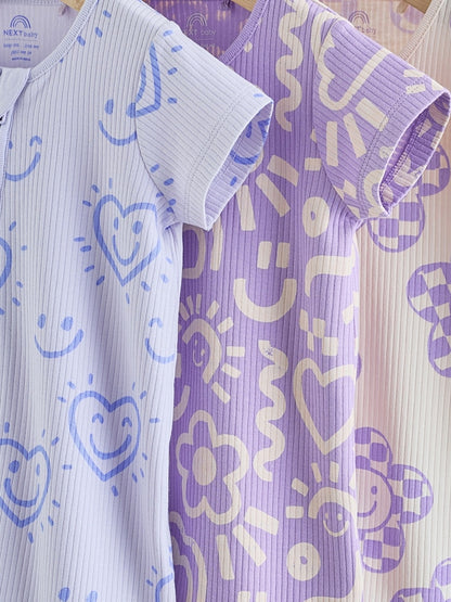 Lilac Purple Two Way Zip Baby Sleepsuits 3 Pack (0mths-3yrs)