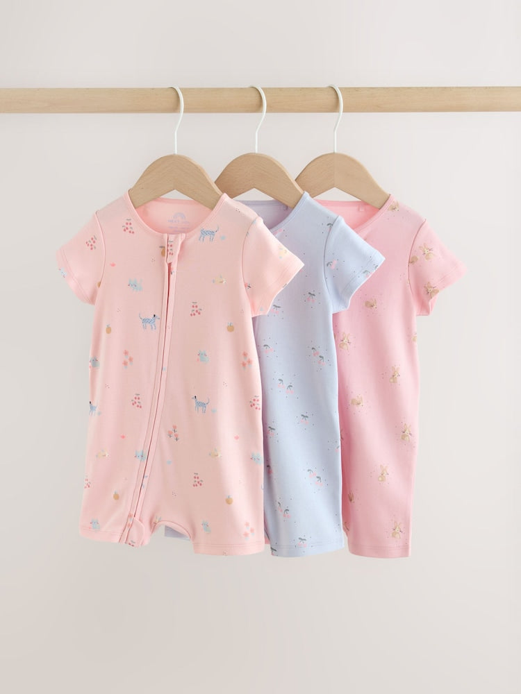 Pink/Blue Two Way Zip Baby Rompers 3 Pack (0mths-3yrs) - 12-18 Months (80-86cm)