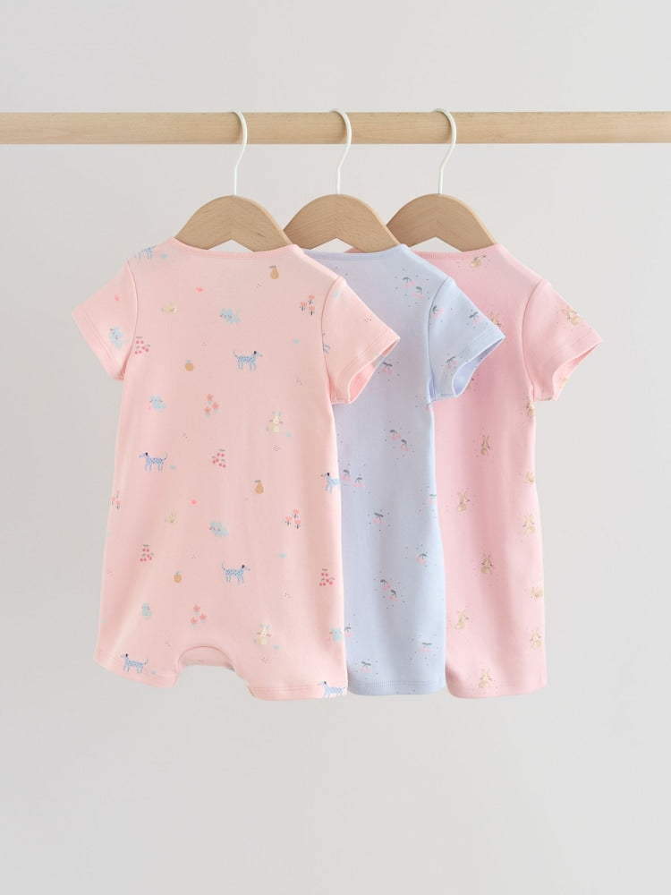 Pink/Blue Two Way Zip Baby Rompers 3 Pack (0mths-3yrs)