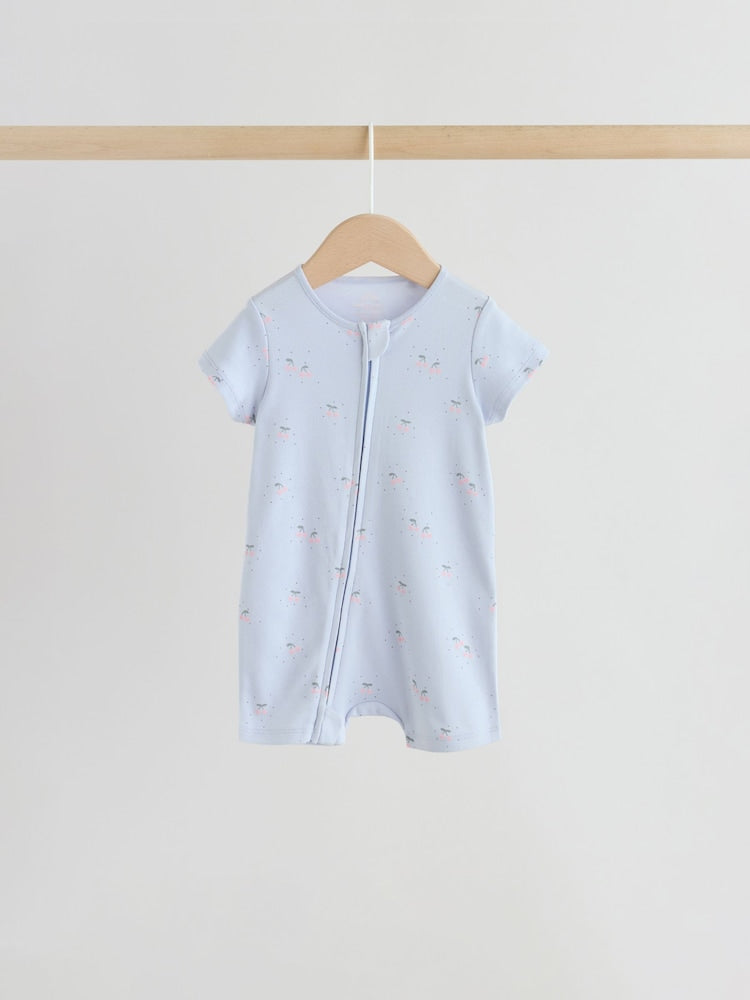 Pink/Blue Two Way Zip Baby Rompers 3 Pack (0mths-3yrs)