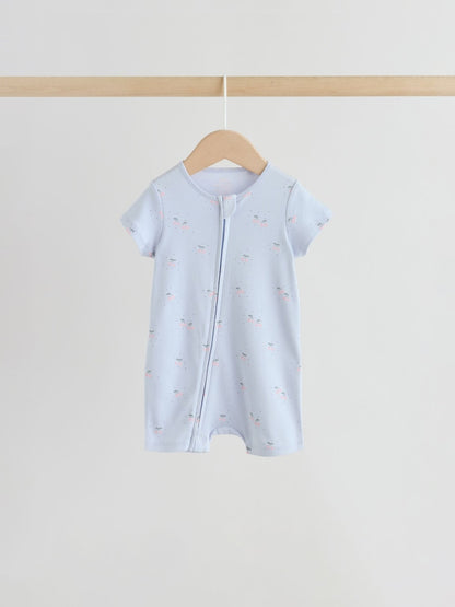 Pink/Blue Two Way Zip Baby Rompers 3 Pack (0mths-3yrs)