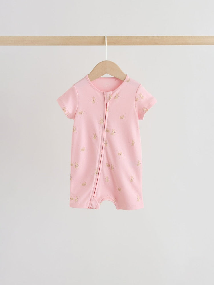 Pink/Blue Two Way Zip Baby Rompers 3 Pack (0mths-3yrs)