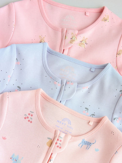 Pink/Blue Two Way Zip Baby Rompers 3 Pack (0mths-3yrs)