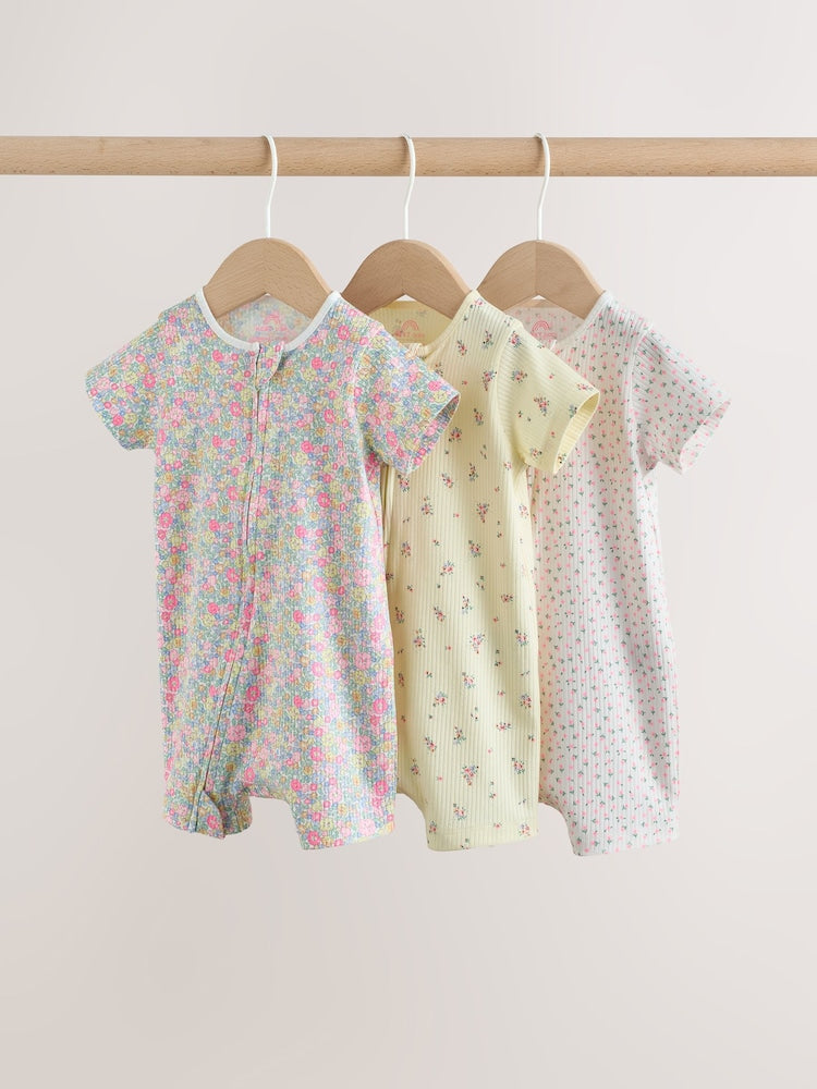 Pink/Yellow Two Way Zip Baby Rompers 3 Pack (0mths-3yrs) - 12-18 Months (80-86cm)