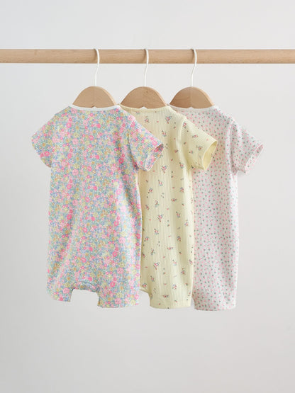 Pink/Yellow Two Way Zip Baby Rompers 3 Pack (0mths-3yrs)