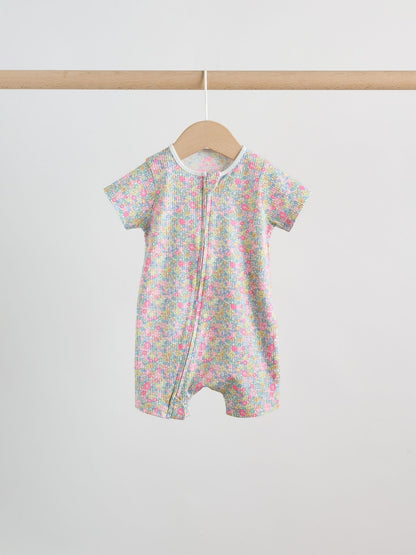 Pink/Yellow Two Way Zip Baby Rompers 3 Pack (0mths-3yrs)