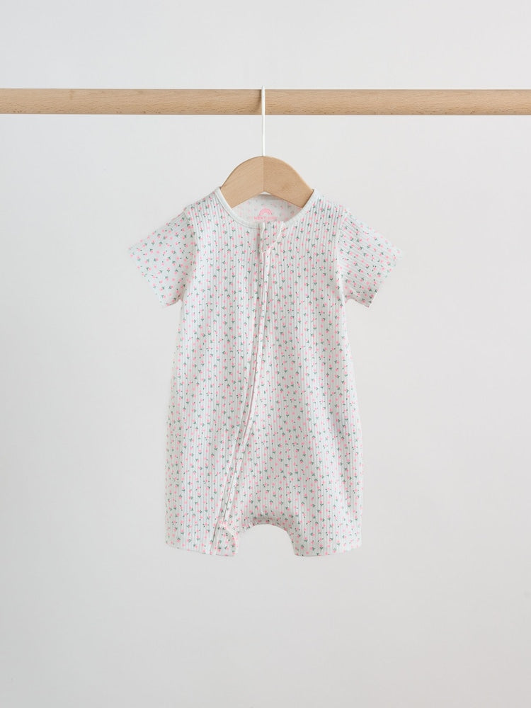 Pink/Yellow Two Way Zip Baby Rompers 3 Pack (0mths-3yrs)