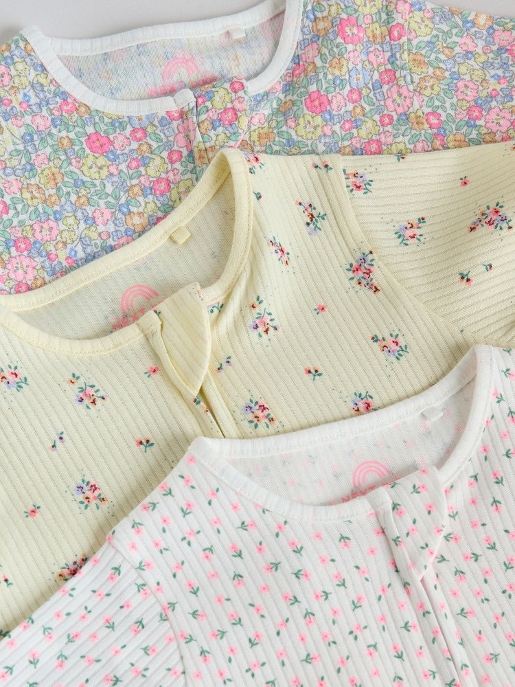 Pink/Yellow Two Way Zip Baby Rompers 3 Pack (0mths-3yrs)