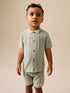 Sage Green Textured Knitted Button Through Polo Shirt and Shorts Set (3mths-10yrs) - Sage Green / 12-18 Months (80-86cm)