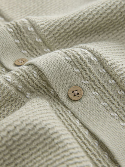 Sage Green Textured Knitted Button Through Polo Shirt and Shorts Set (3mths-10yrs)