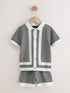 Black/White Knitted Polo Shirt and Shorts Set (3mths-10yrs) - Black/White Knitted Polo / 12-18 Months (80-86cm)