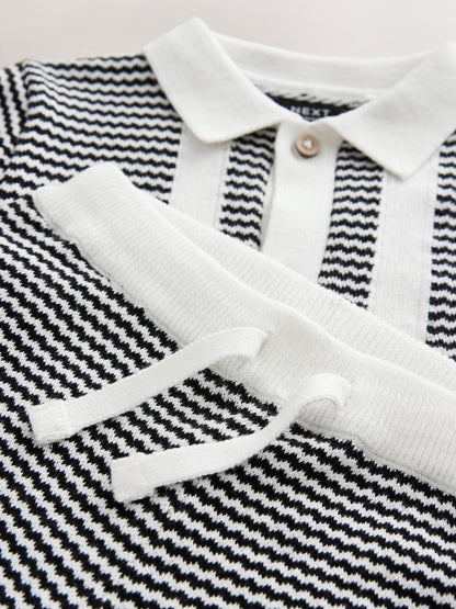Black/White Knitted Polo Shirt and Shorts Set (3mths-10yrs)