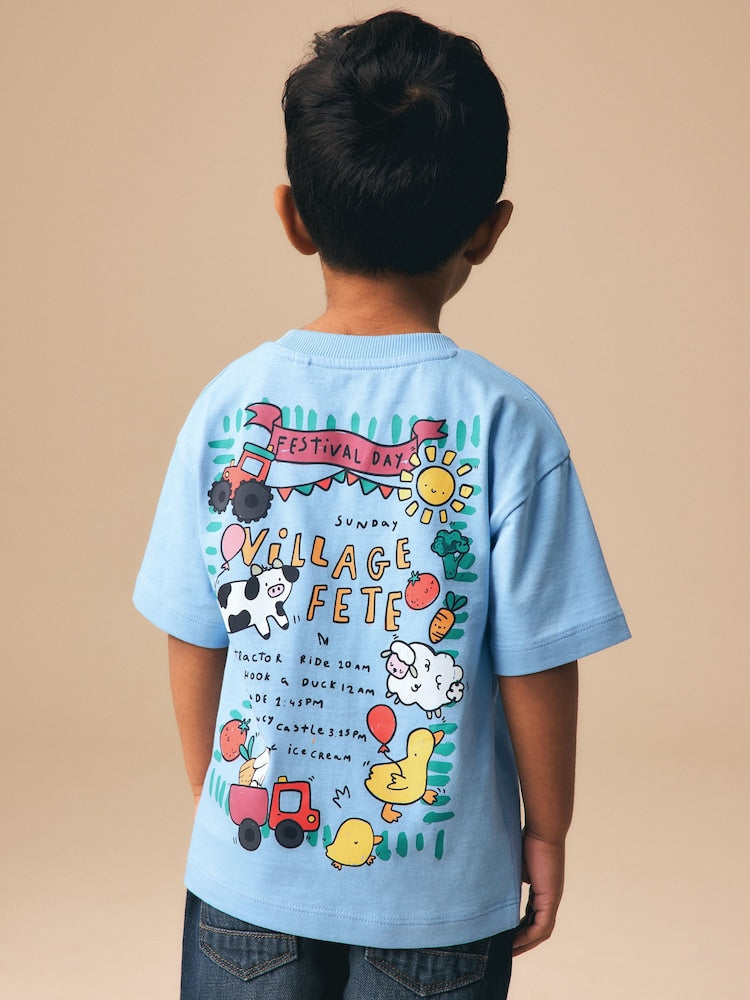 Blue Village Fete Short Sleeve Back Print T-Shirt (3mths-7yrs) - Blue Village Fete / 12-18 Months (80-86cm)