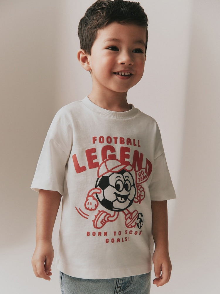White Short Sleeve Football Slogan T-Shirt (3mths-7yrs)