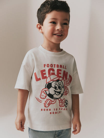 White Short Sleeve Football Slogan T-Shirt (3mths-7yrs) - White / 12-18 Months (80-86cm)