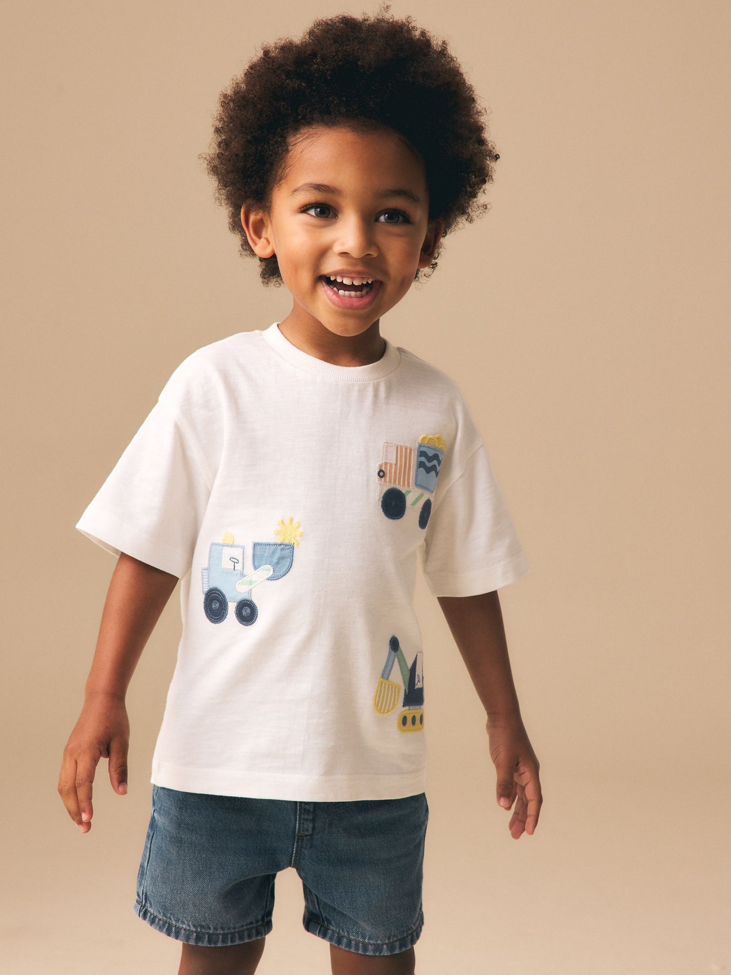 Neutral Digger Trio Short Sleeve Appliqué T-Shirt (3mths-7yrs) - Size 3-6 Months (62-68cm)