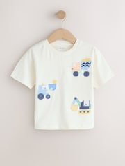 Neutral Digger Trio Short Sleeve Appliqué T-Shirt (3mths-7yrs) - Size 3-6 Months (62-68cm)
