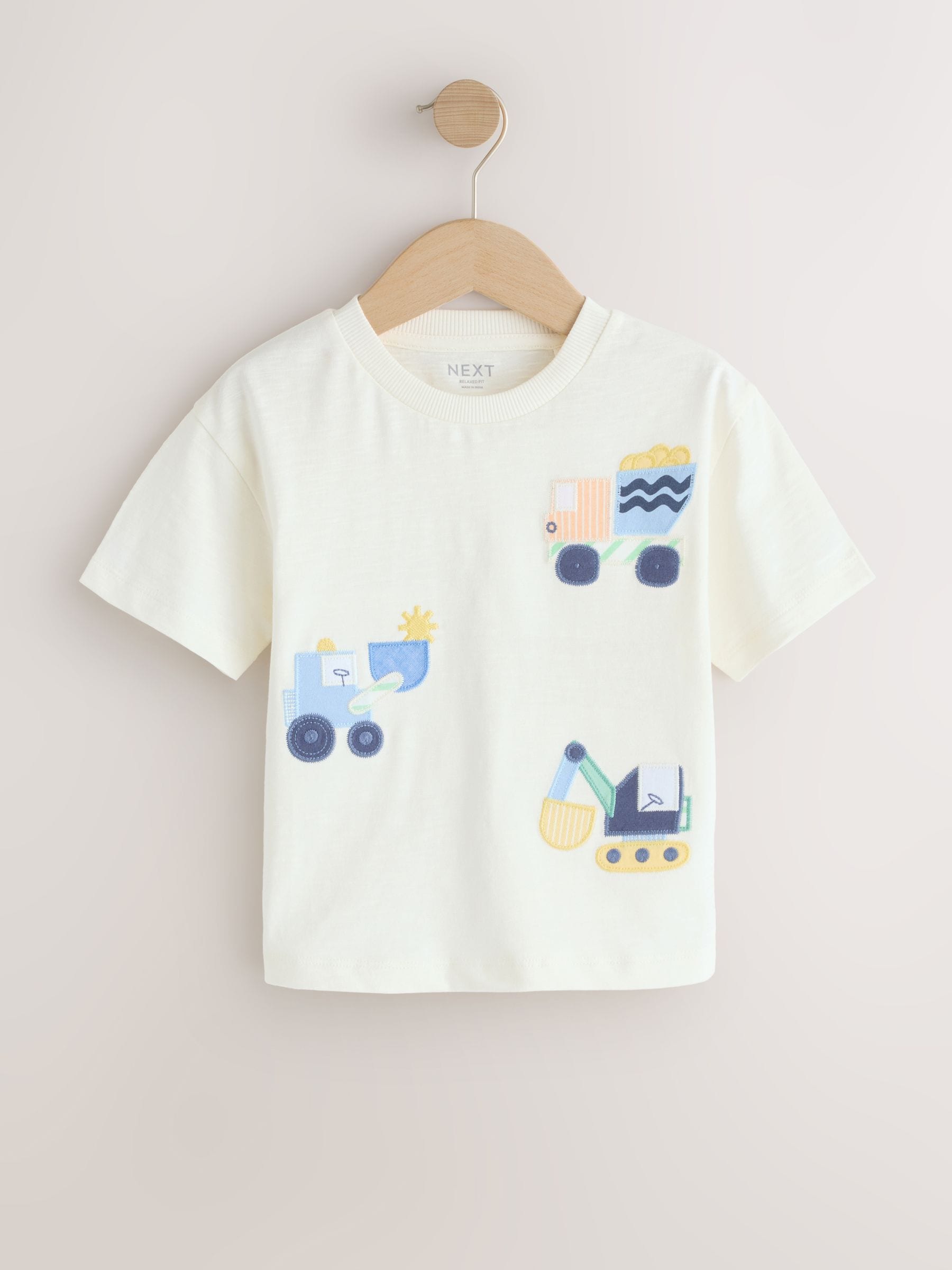 Neutral Digger Trio Short Sleeve Appliqué T-Shirt (3mths-7yrs) - Size 3-6 Months (62-68cm)