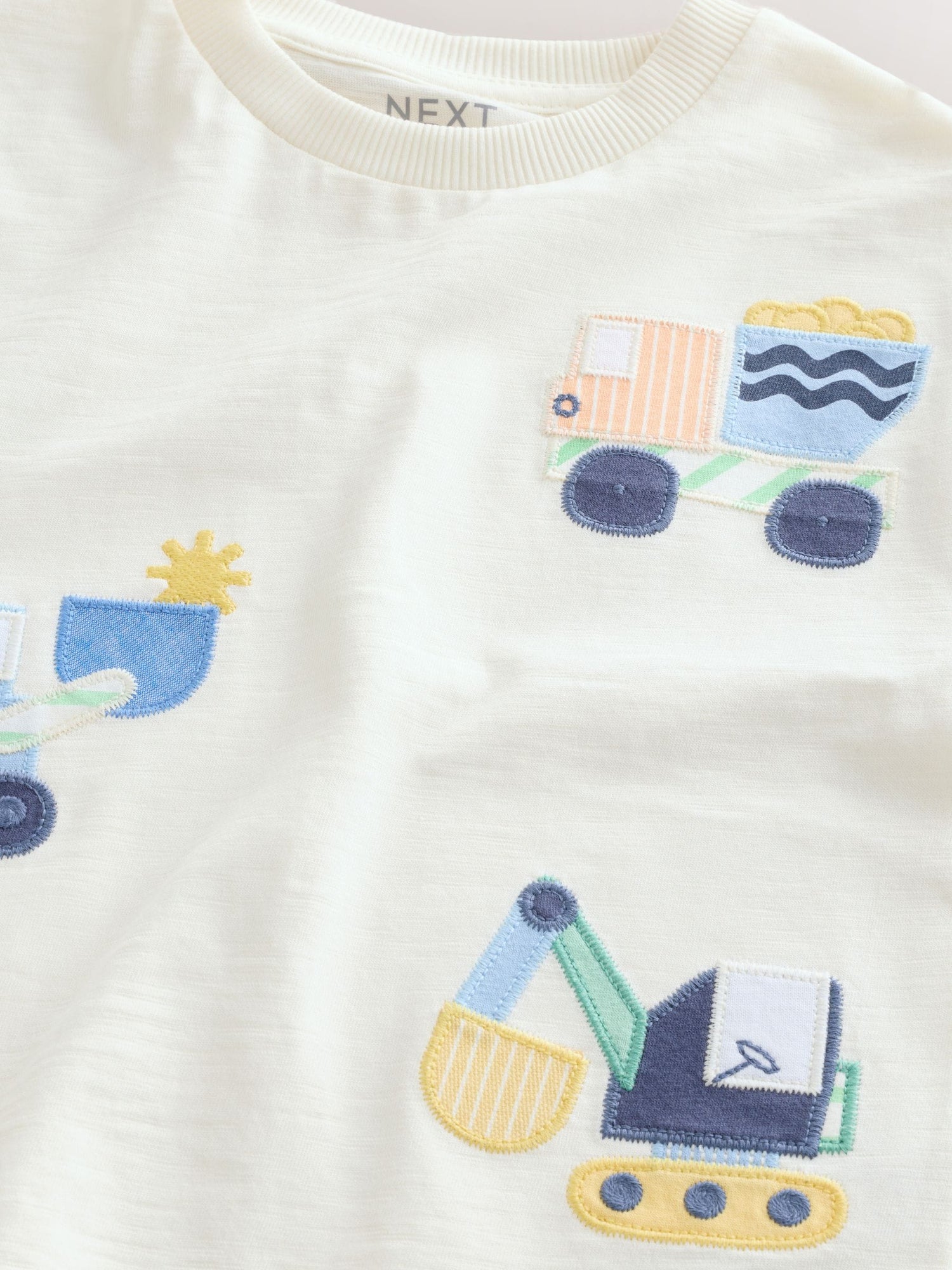 Neutral Digger Trio Short Sleeve Appliqué T-Shirt (3mths-7yrs) - Size 3-6 Months (62-68cm)