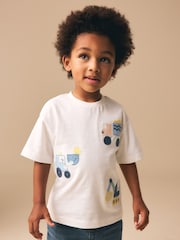 Neutral Digger Trio Short Sleeve Appliqué T-Shirt (3mths-7yrs) - Size 3-6 Months (62-68cm)